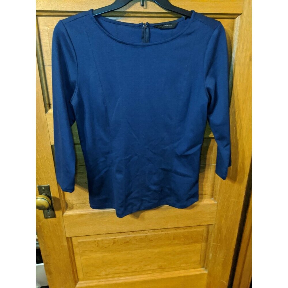 Investments Navy Blue Shirt Blouse Top Size M 3/4 Sleeve Womens